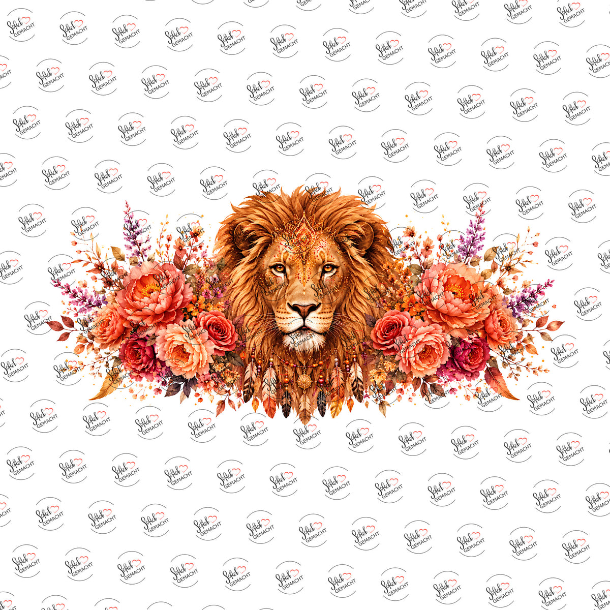 Löwe im Blütenkranz als Rub-on-Sticker, einzeln