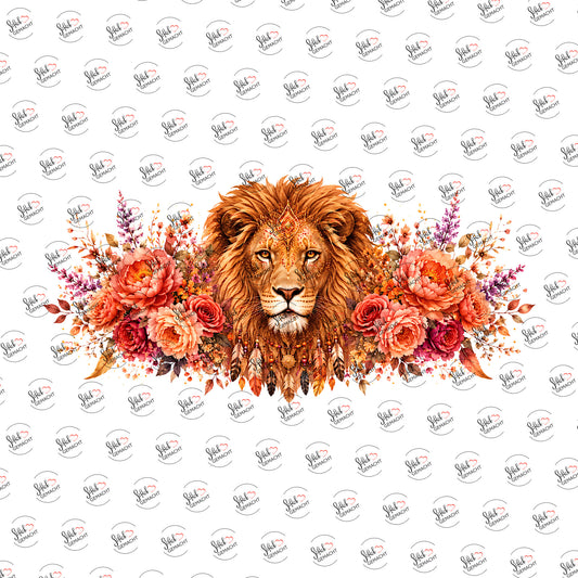 Löwe im Blütenkranz als Rub-on-Sticker, einzeln
