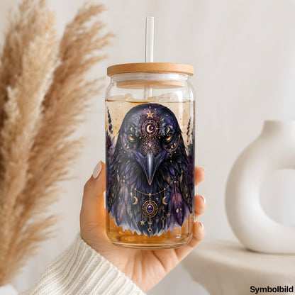 Mondrabe-Aufkleber auf einem 16oz Glasbecher