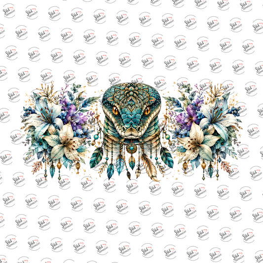 Schlange zwischen Lilien als Rub-on-Sticker, einzeln