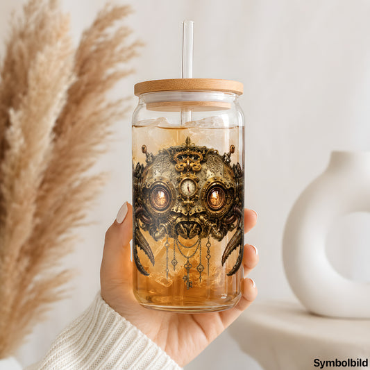 Steampunk-Krabbe-Aufkleber auf einem 16oz Glasbecher