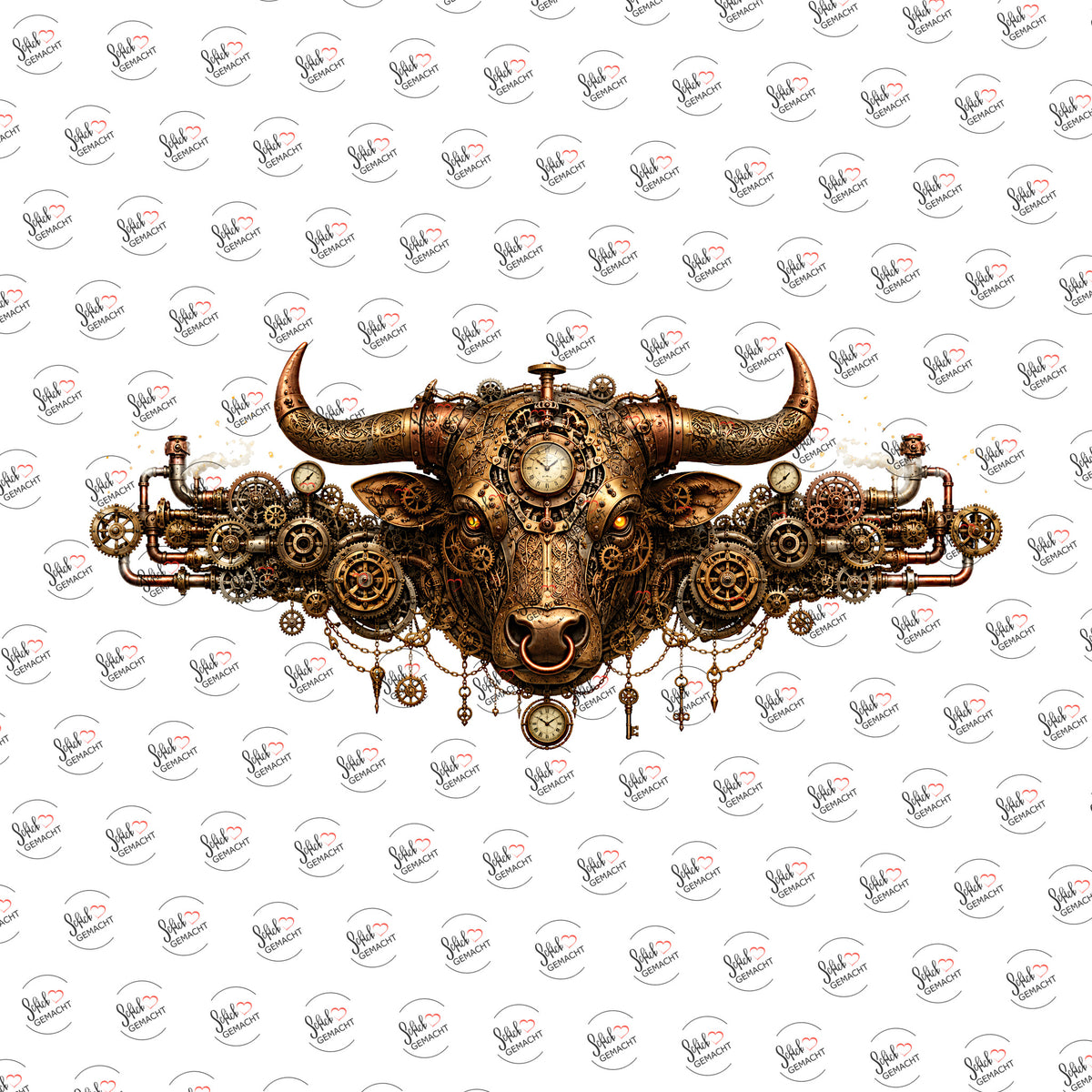 Steampunk-Stier als Rub-on-Sticker, einzeln