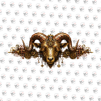 Steampunk-Widder als Rub-on-Sticker, einzeln