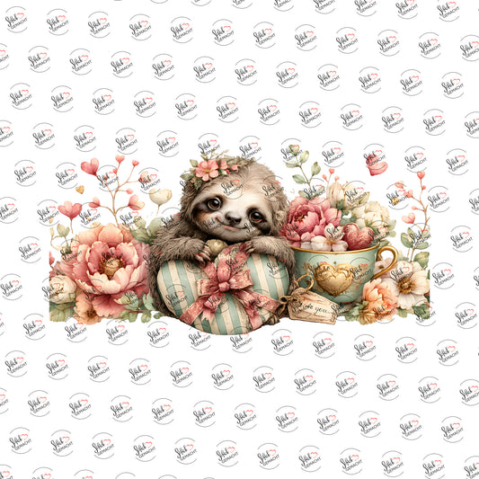 Faultier mit Herzgeschenk als Rub-on-Sticker, einzeln