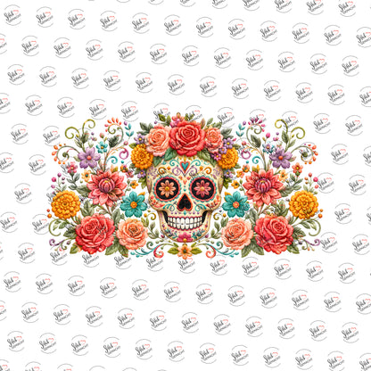 Zuckerschädel mit Rosenkrone als Rub-on-Sticker, einzeln