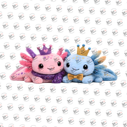 Plüsch-Axolotl mit Krone als Rub-on-Sticker, einzeln