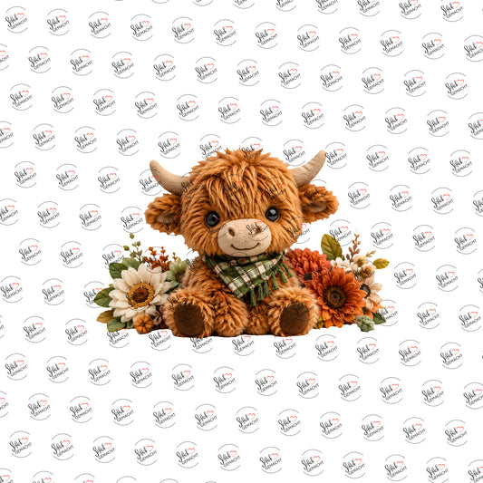Plüsch-Highlandrind als Rub-on-Sticker, einzeln