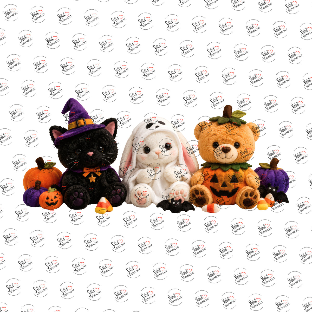 Plüsch-Trio zu Halloween als Rub-on-Sticker, einzeln