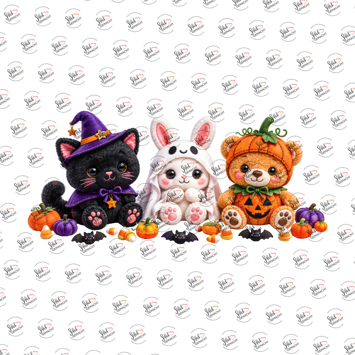 Kuscheltiere in Halloweenlaune als Rub-on-Sticker, einzeln