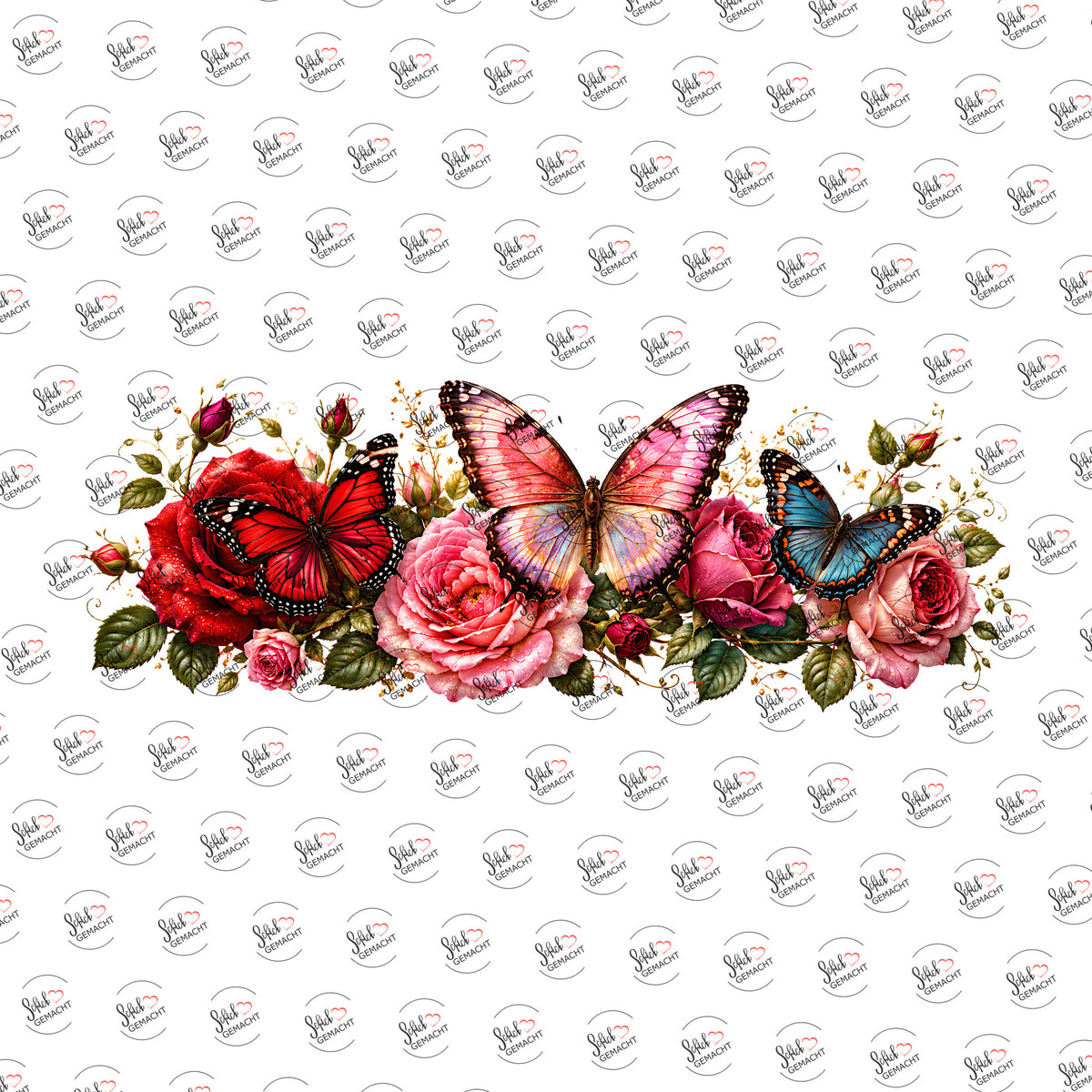 Drei Falter über Rosen als Rub-on-Sticker, einzeln