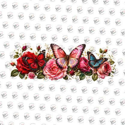 Drei Falter über Rosen als Rub-on-Sticker, einzeln