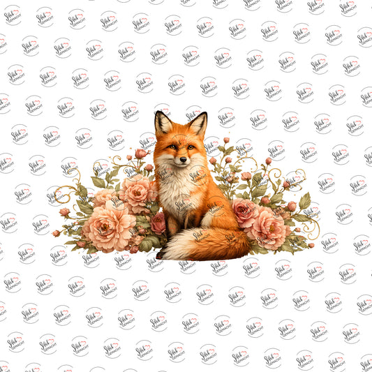Fuchs im Rosenbeet als Rub-on-Sticker, einzeln