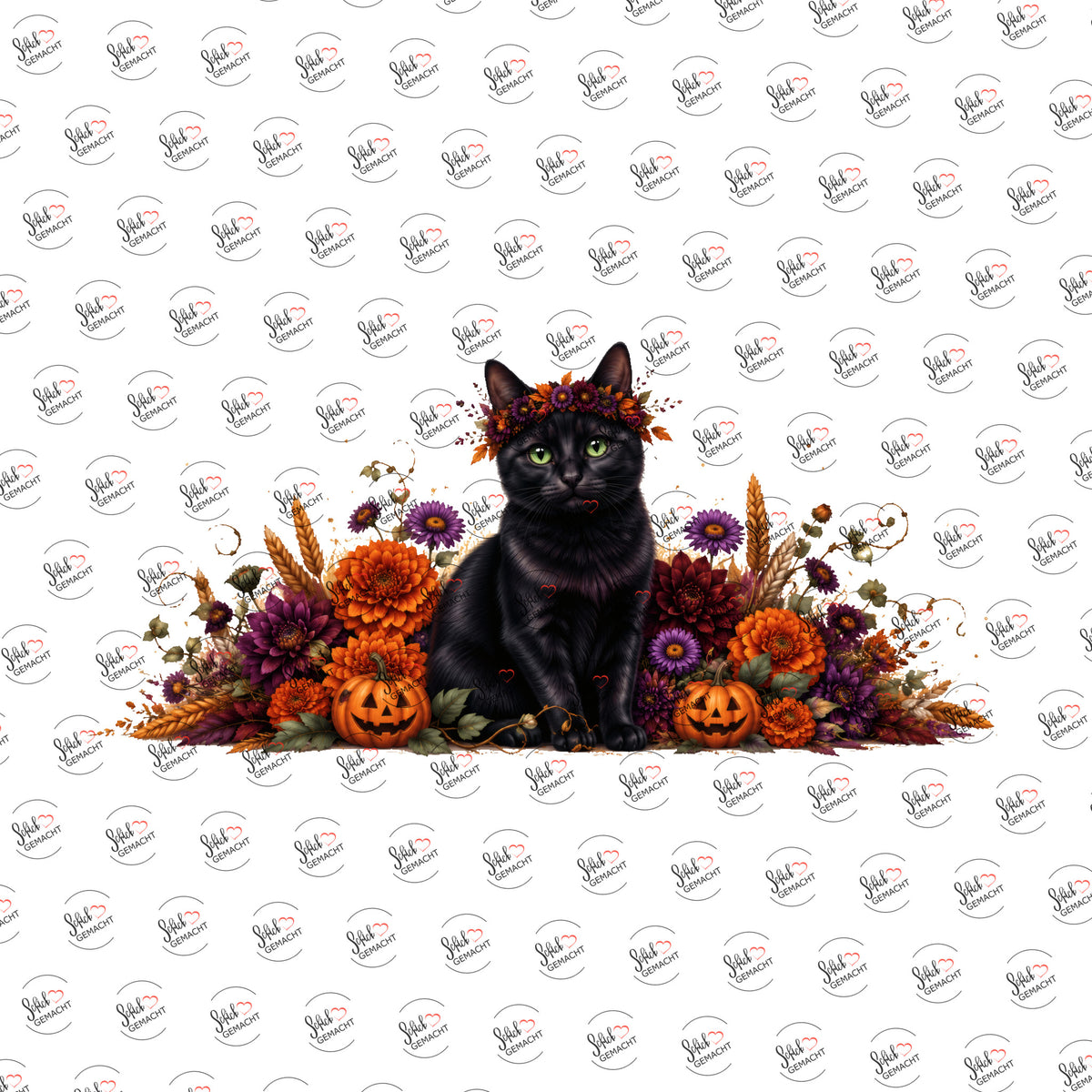 Schwarze Katze im Herbst als Rub-on-Sticker, einzeln