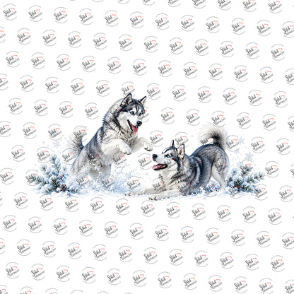 Huskys im Schnee als Rub-on-Sticker, einzeln