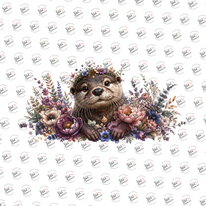 Otter im Blütenkranz als Rub-on-Sticker, einzeln