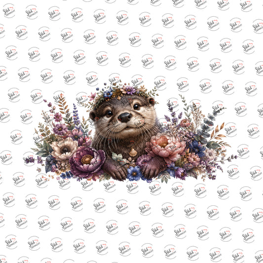 Otter im Blütenkranz als Rub-on-Sticker, einzeln