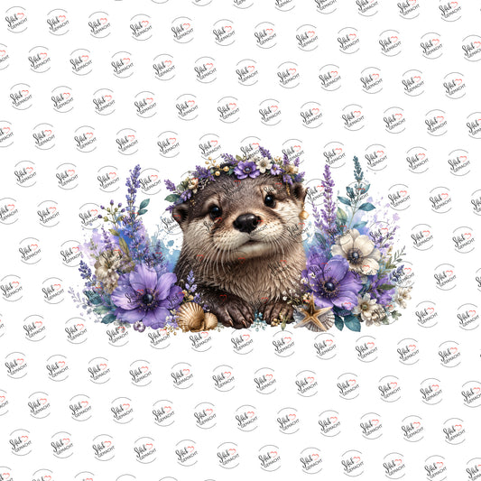 Otter mit Blütenkranz als Rub-on-Sticker, einzeln