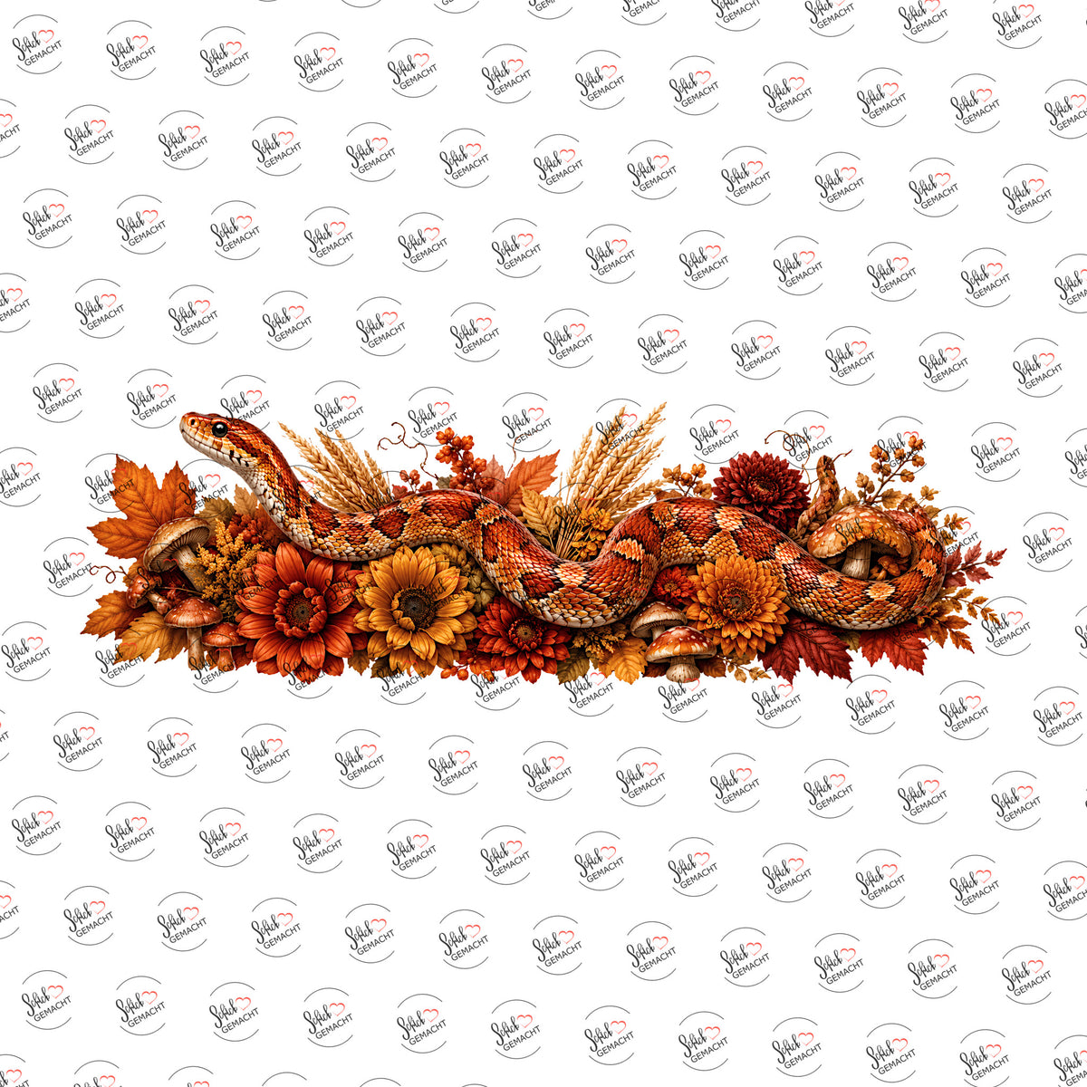 Schlange im Herbstlaub als Rub-on-Sticker, einzeln