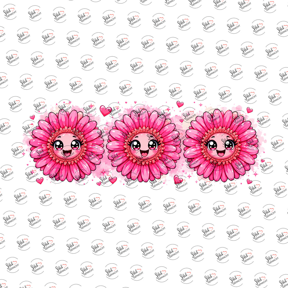 Pinke Gerbera mit Gesicht als Rub-on-Sticker, einzeln