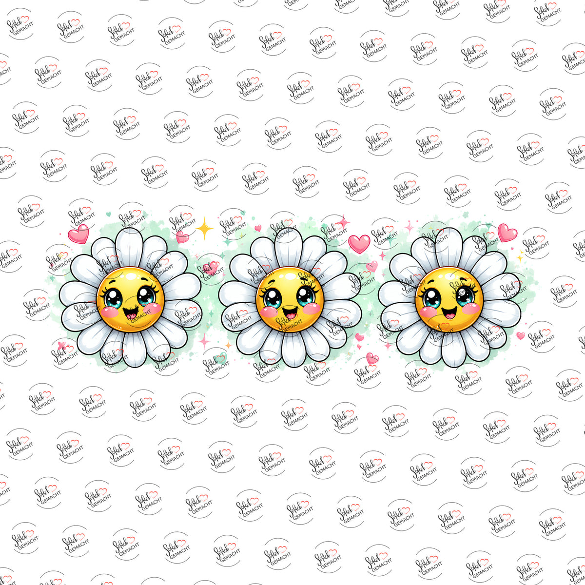 Gänseblümchen mit Gesicht als Rub-on-Sticker, einzeln