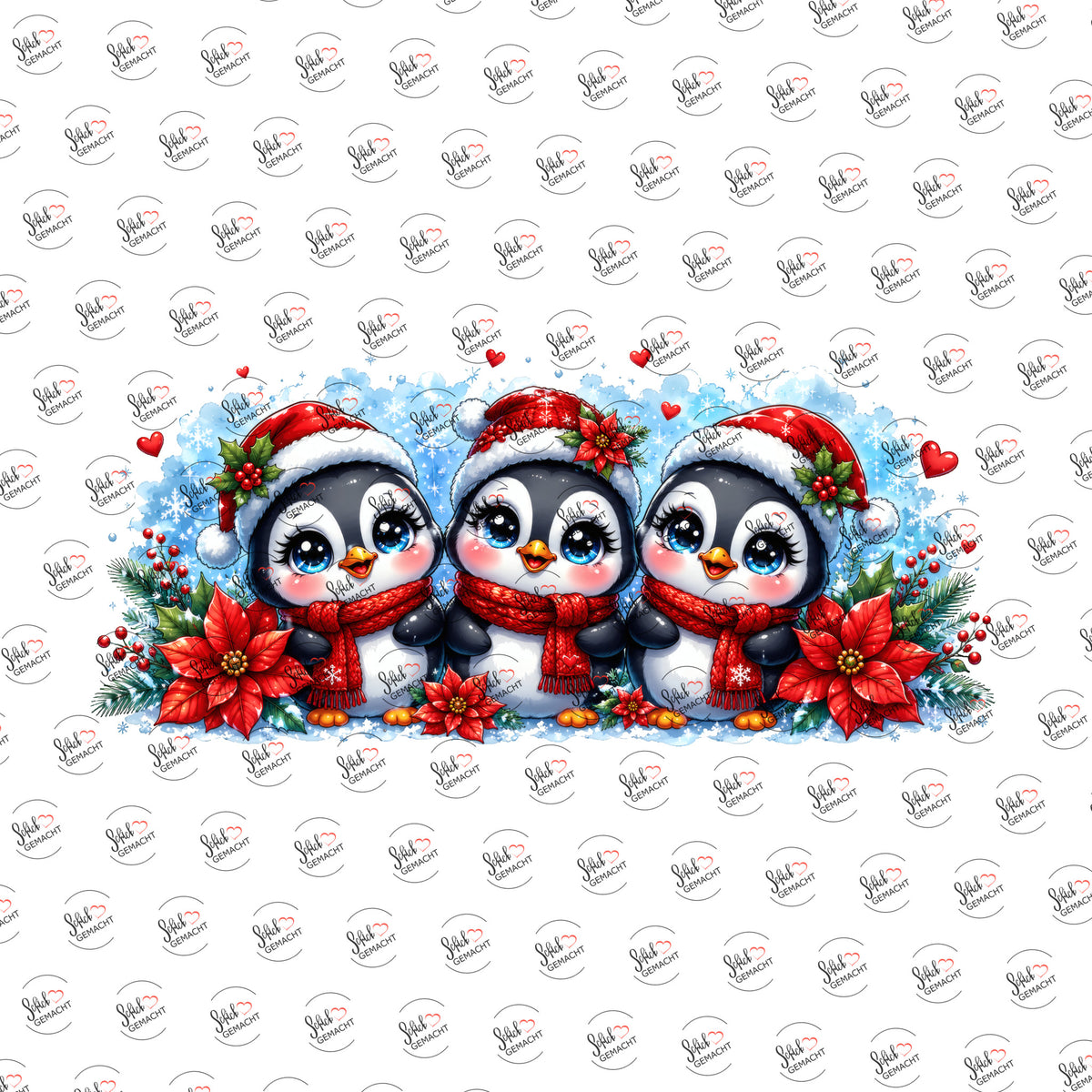 Pinguine mit Weihnachtsmütze als Rub-on-Sticker, einzeln