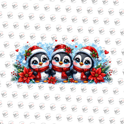 Pinguine mit Weihnachtsmütze als Rub-on-Sticker, einzeln
