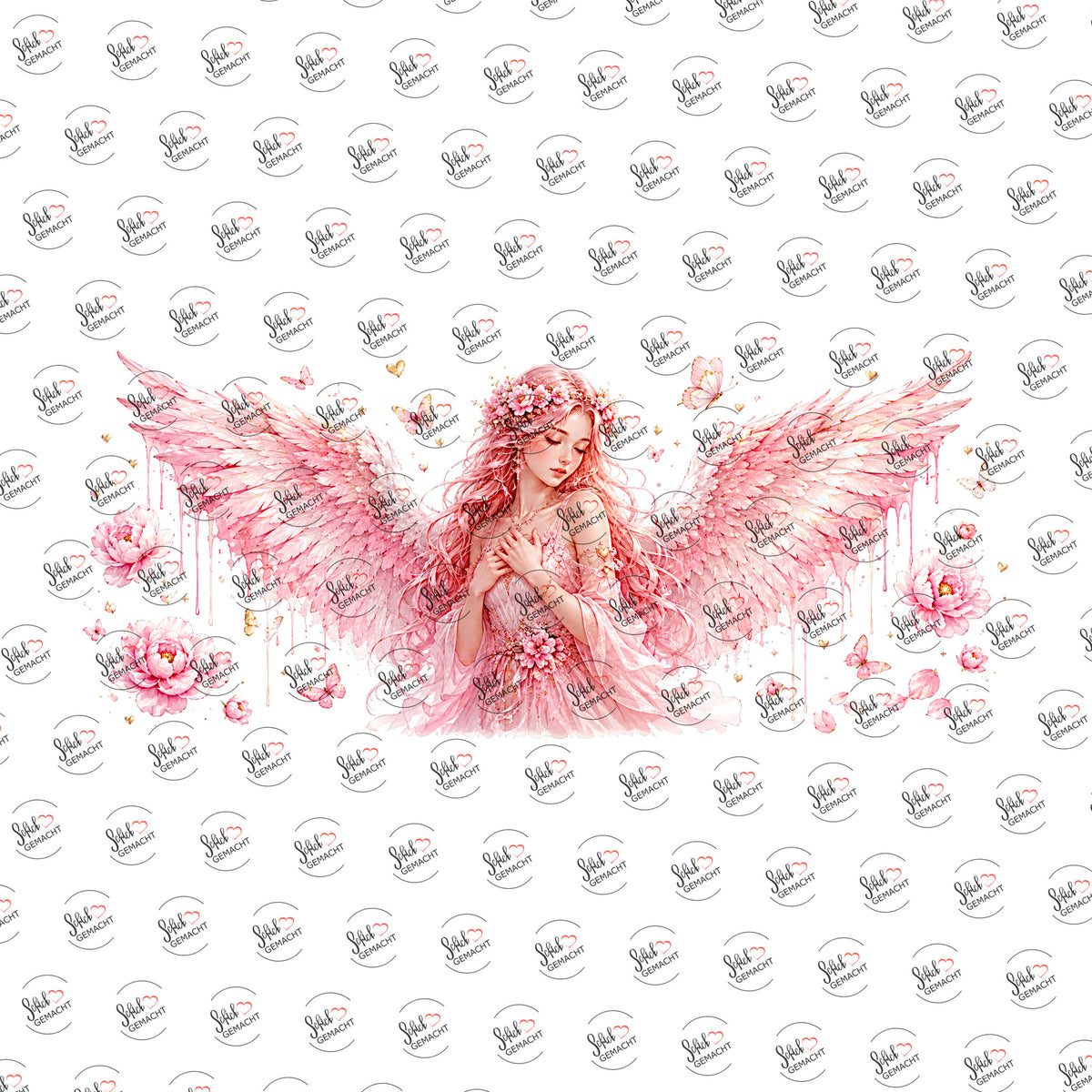 Engel in Rosenrosa als Rub-on-Sticker, einzeln