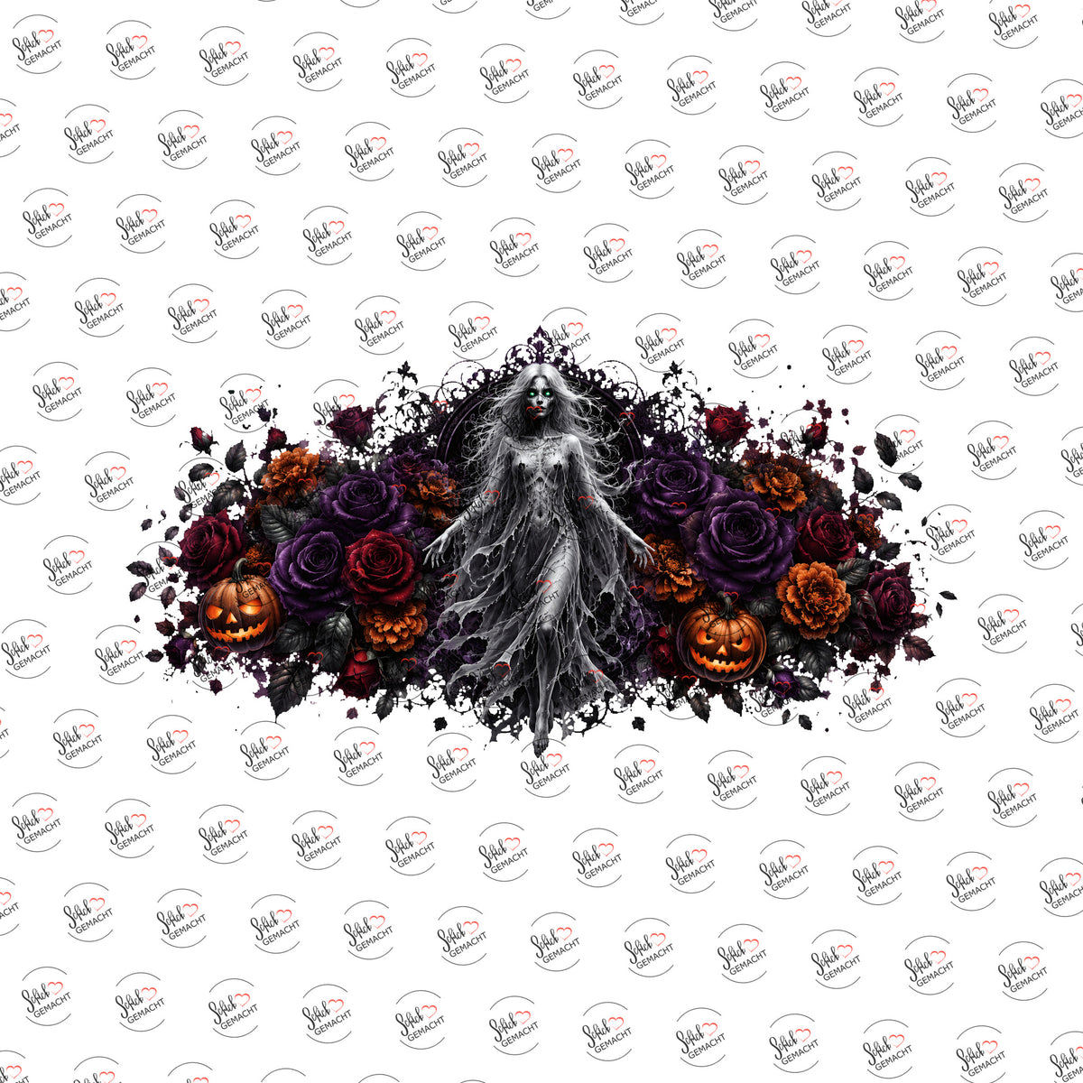 Geisterdame im Blumenmeer als Rub-on-Sticker, einzeln