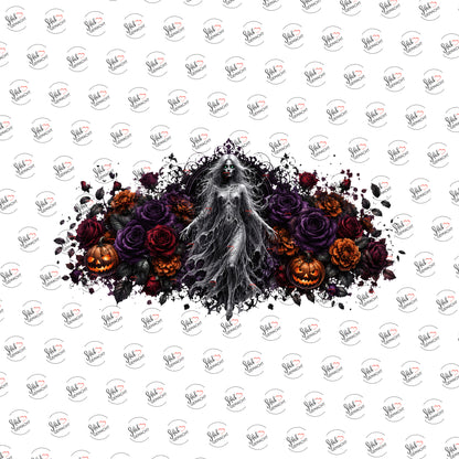 Geisterdame im Blumenmeer als Rub-on-Sticker, einzeln
