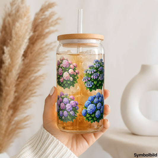 Hortensien-Sammlung-Aufkleber auf einem 16oz Glasbecher