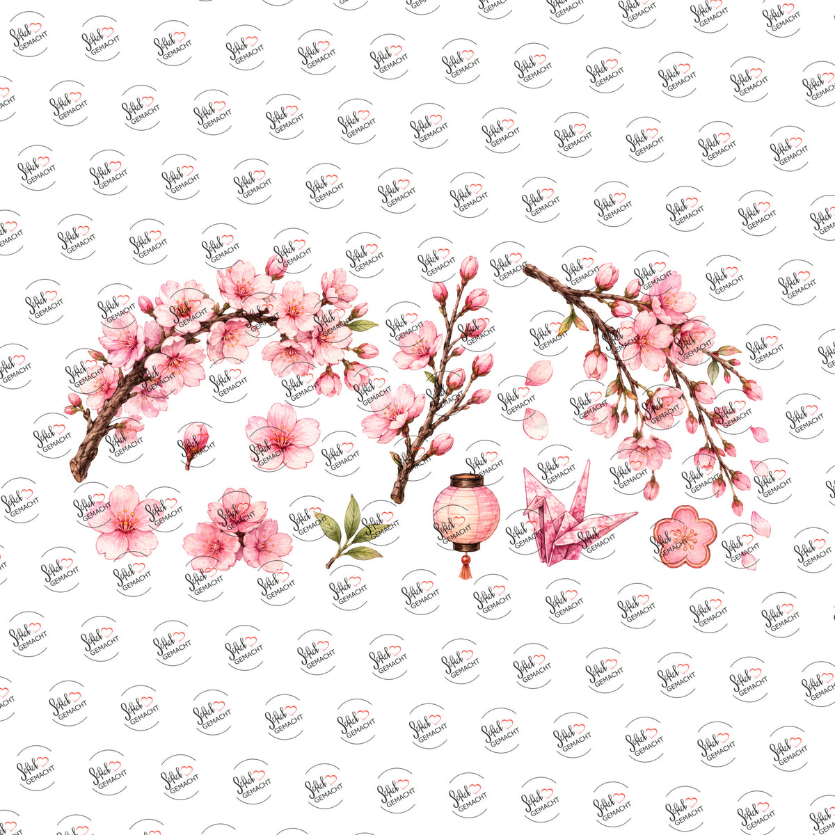 Kirschblüten in Aquarell als Rub-on-Sticker, einzeln
