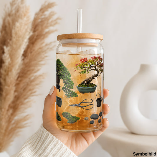 Bonsai-Sammlung-Aufkleber auf einem 16oz Glasbecher