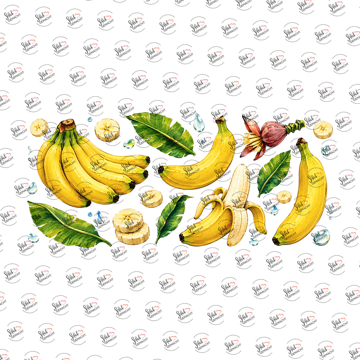 Bananen in Aquarell als Rub-on-Sticker, einzeln