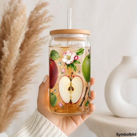 Becher-Aufkleber „Äpfel in Aquarell“ auf einem 16oz Glasbecher