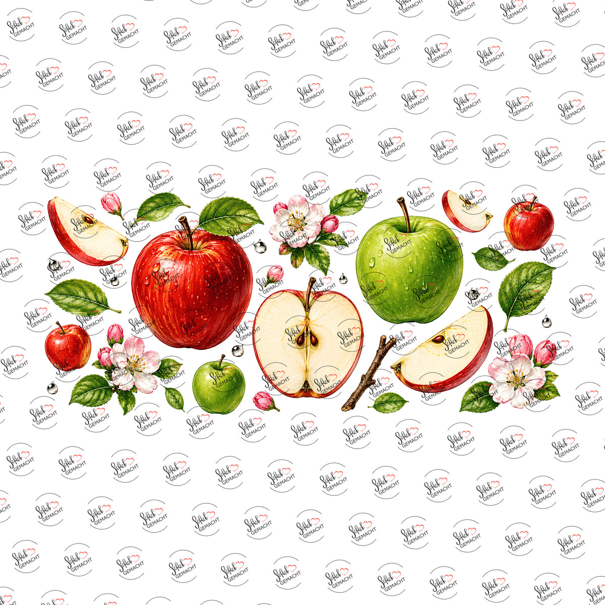 Äpfel in Aquarell als Rub-on-Sticker, einzeln
