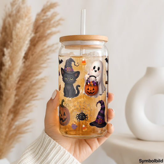 Halloween-Sammlung-Aufkleber auf einem 16oz Glasbecher