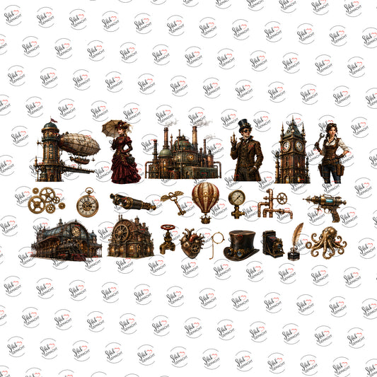 Steampunk mit Zahnrädern als Rub-on-Sticker, einzeln