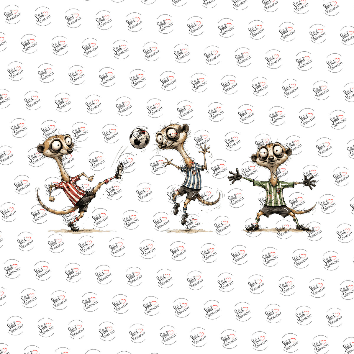 Erdmännchen beim Fußball als Rub-on-Sticker, einzeln