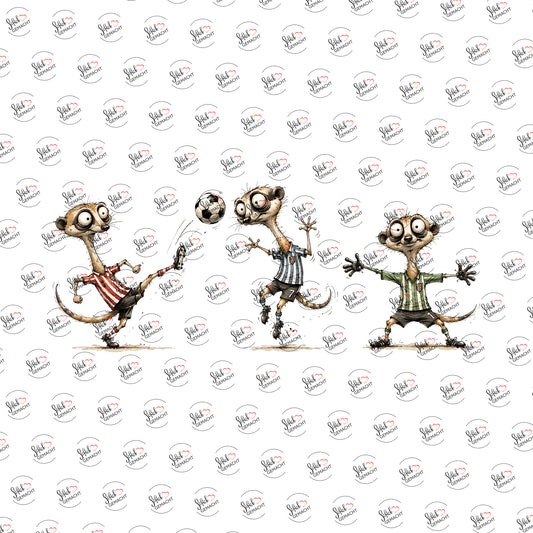 Erdmännchen beim Fußball als Rub-on-Sticker, einzeln