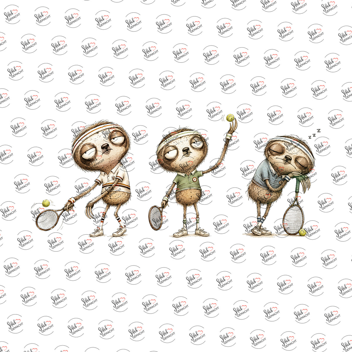 Faultiere beim Tennis als Rub-on-Sticker, einzeln