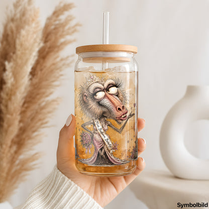 Becher-Aufkleber „Schräger Pavian“ auf einem 16oz Glasbecher