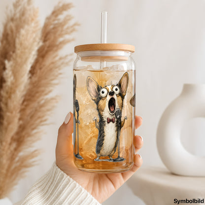Corgi-Chor-Aufkleber auf einem 16oz Glasbecher