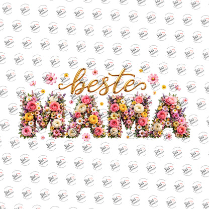 Beste MAMA in Blüten als Rub-on-Sticker, einzeln