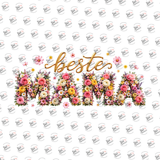 Beste MAMA in Blüten als Rub-on-Sticker, einzeln