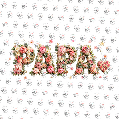 PAPA in Blüten als Rub-on-Sticker, einzeln