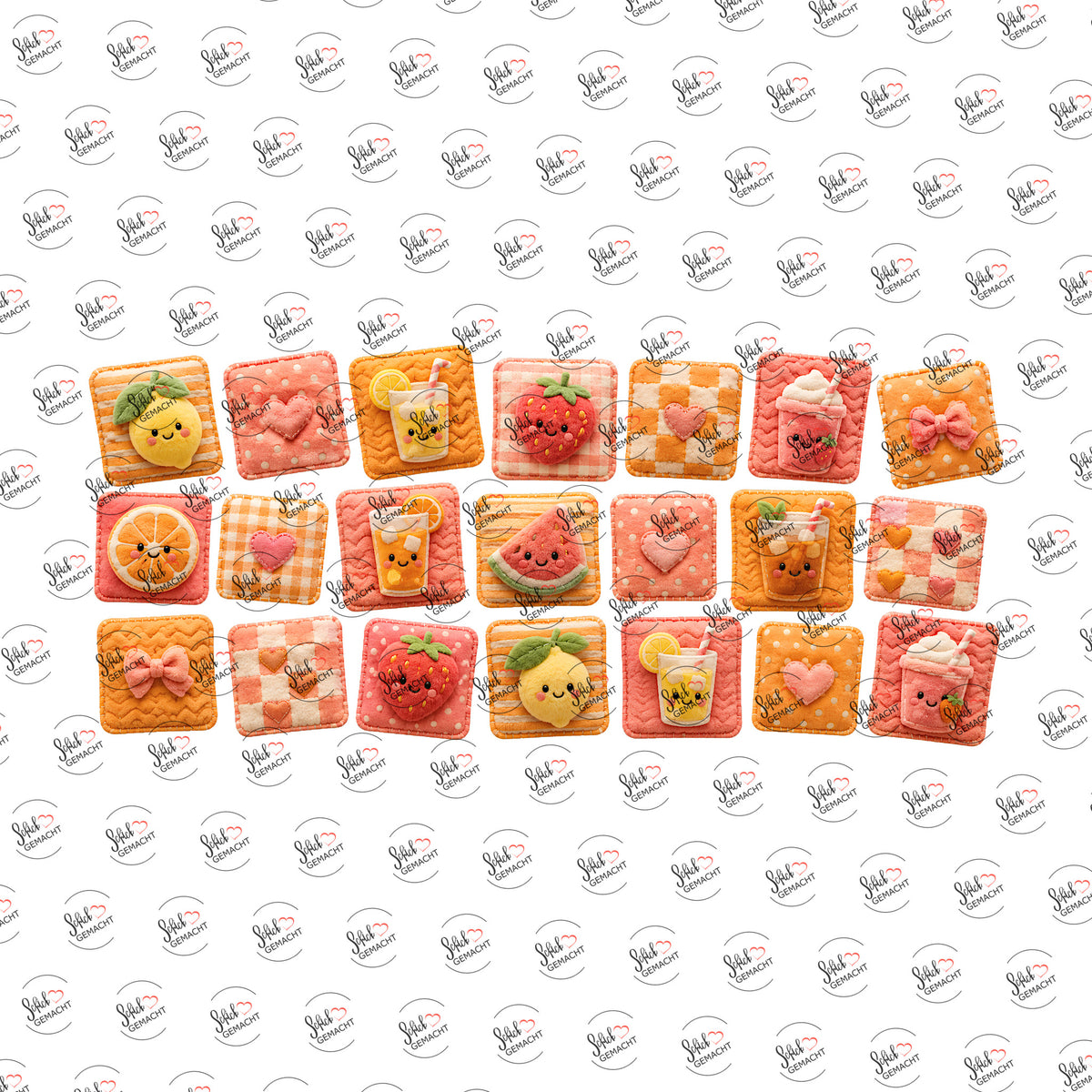 Kawaii-Früchte-Kachelmuster als Rub-on-Sticker, einzeln