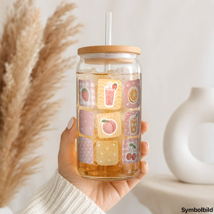 Sommerfrüchte-Kachelmuster-Aufkleber auf einem 16oz Glasbecher