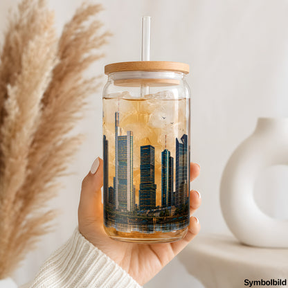 Becher-Aufkleber „Frankfurter Skyline“ auf einem 16oz Glasbecher
