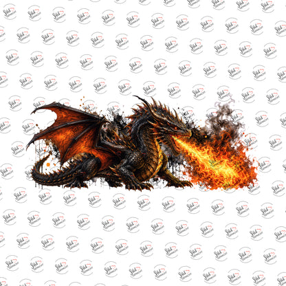 Feuerspeiender Drache als Rub-on-Sticker, einzeln
