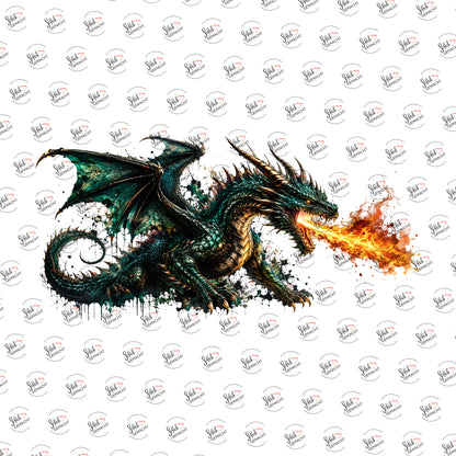 Feuerdrache in Dunkelgrün als Rub-on-Sticker, einzeln